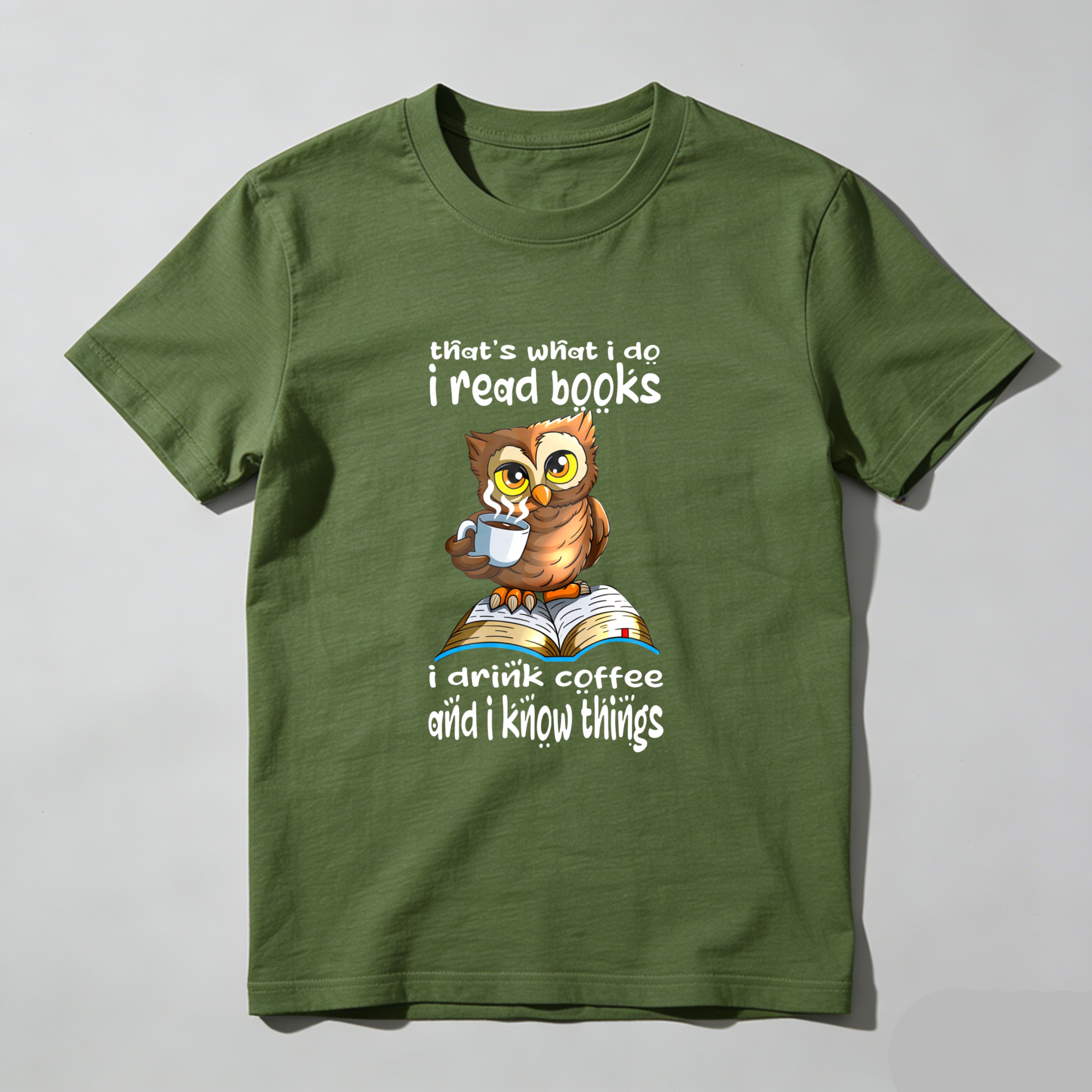 Wardrobecart Owl Reading Book Coffee Knowledge Saying Tshirt