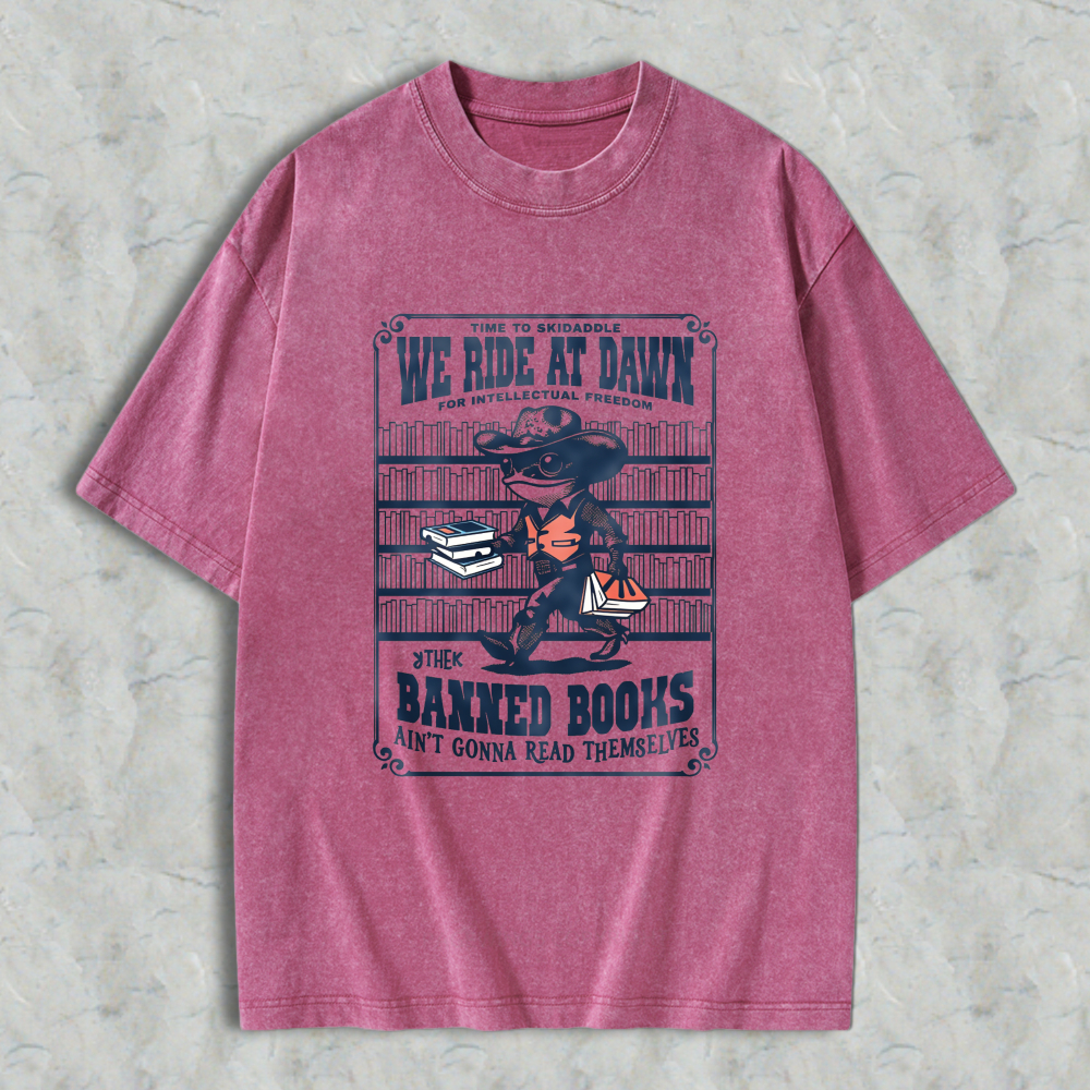Wardrobecart We Ride At Dawn Baked Books Unisex Washed T-shirt