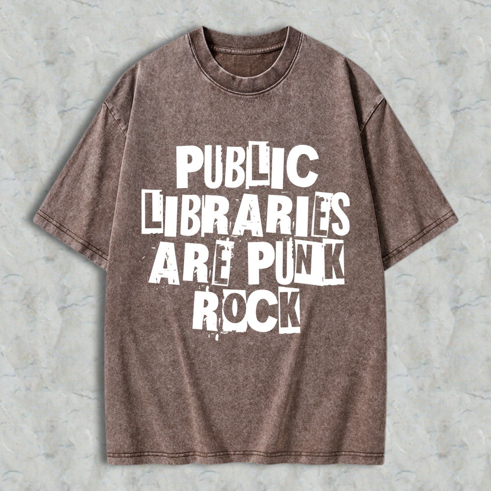 Wardrobecart Public Libraries Are Punk Rock Unisex Washed T-shirt