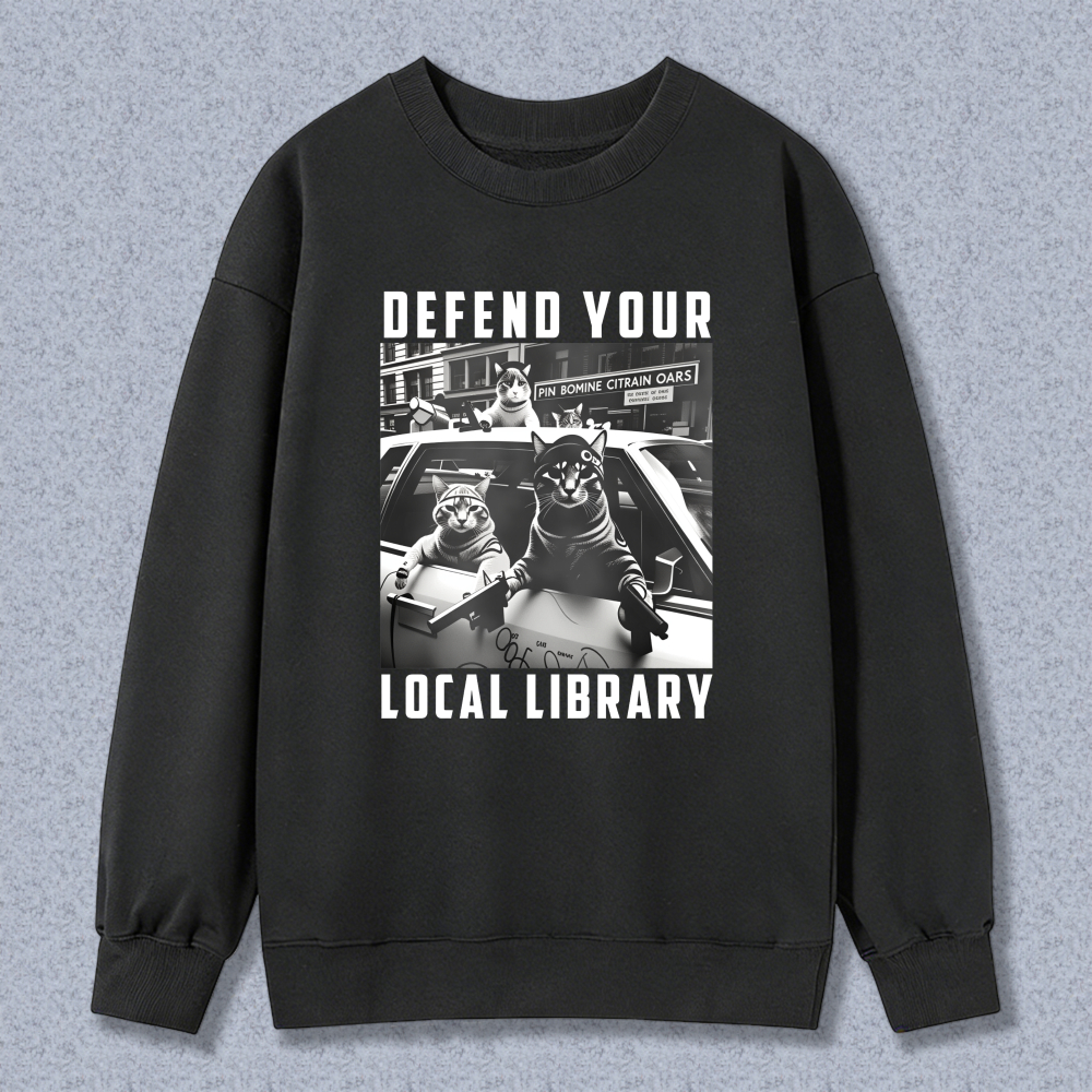 Wardrobecart Defend Your Local Library Cats With Guns Unisex Classic Sweatshirt
