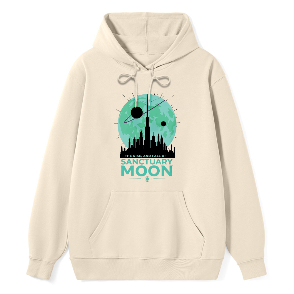 Wardrobecart Sanctuary Moon Cityscape With Planet And Text The Rise And Fall Of Sanctuary Moon Unisex Classic Hoodie