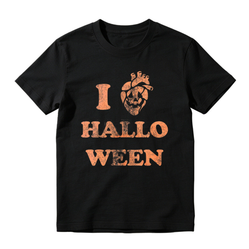 I Love Halloween Skull Heart Graphic T-shirt