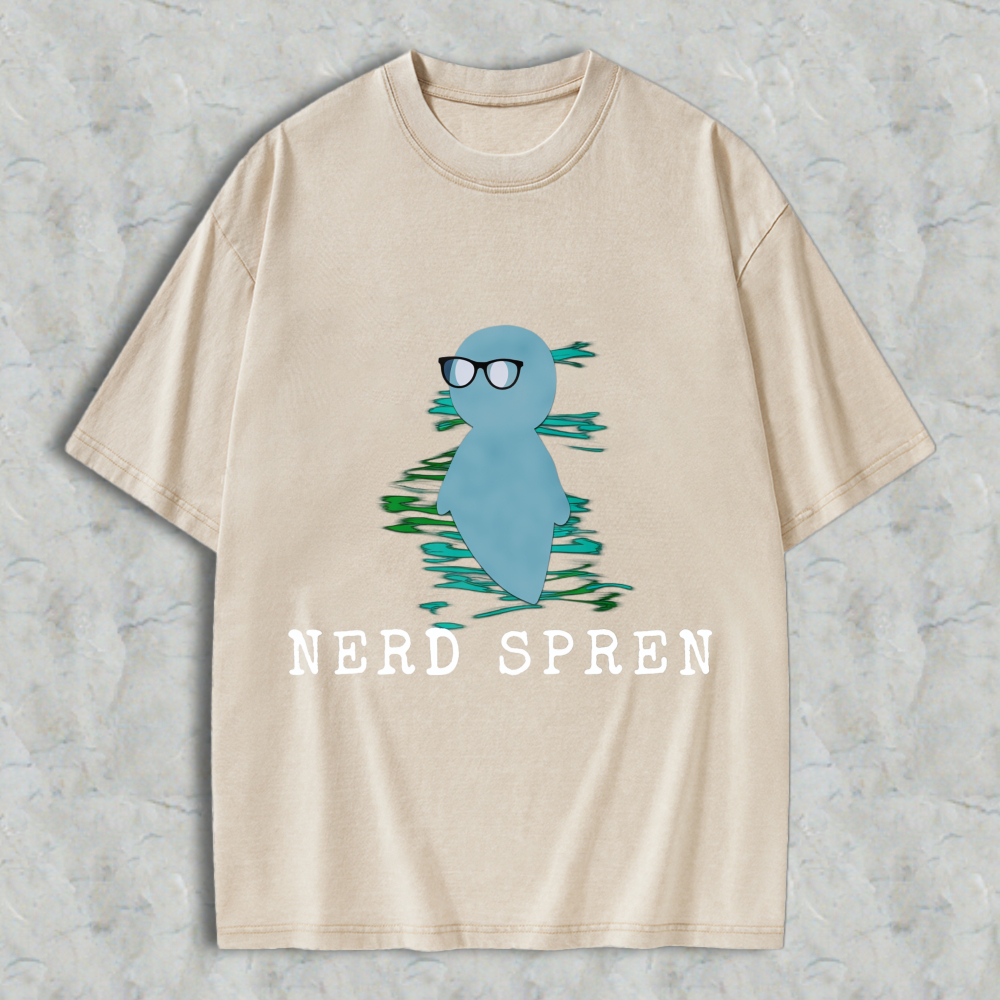 Wardrobecart Nerd Spren Character With Glasses And Water Ripple Effect Unisex Washed T-shirt