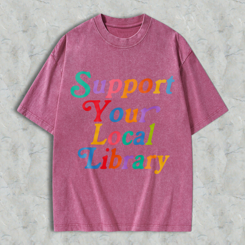 Wardrobecart Support Your Local Library Unisex Washed T-shirt