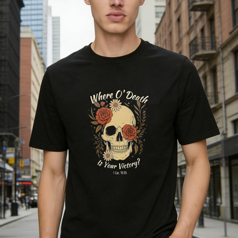 Skull With Roses And Where O Death Is Your Victory Bible Verse Unisex Classic T-shirt