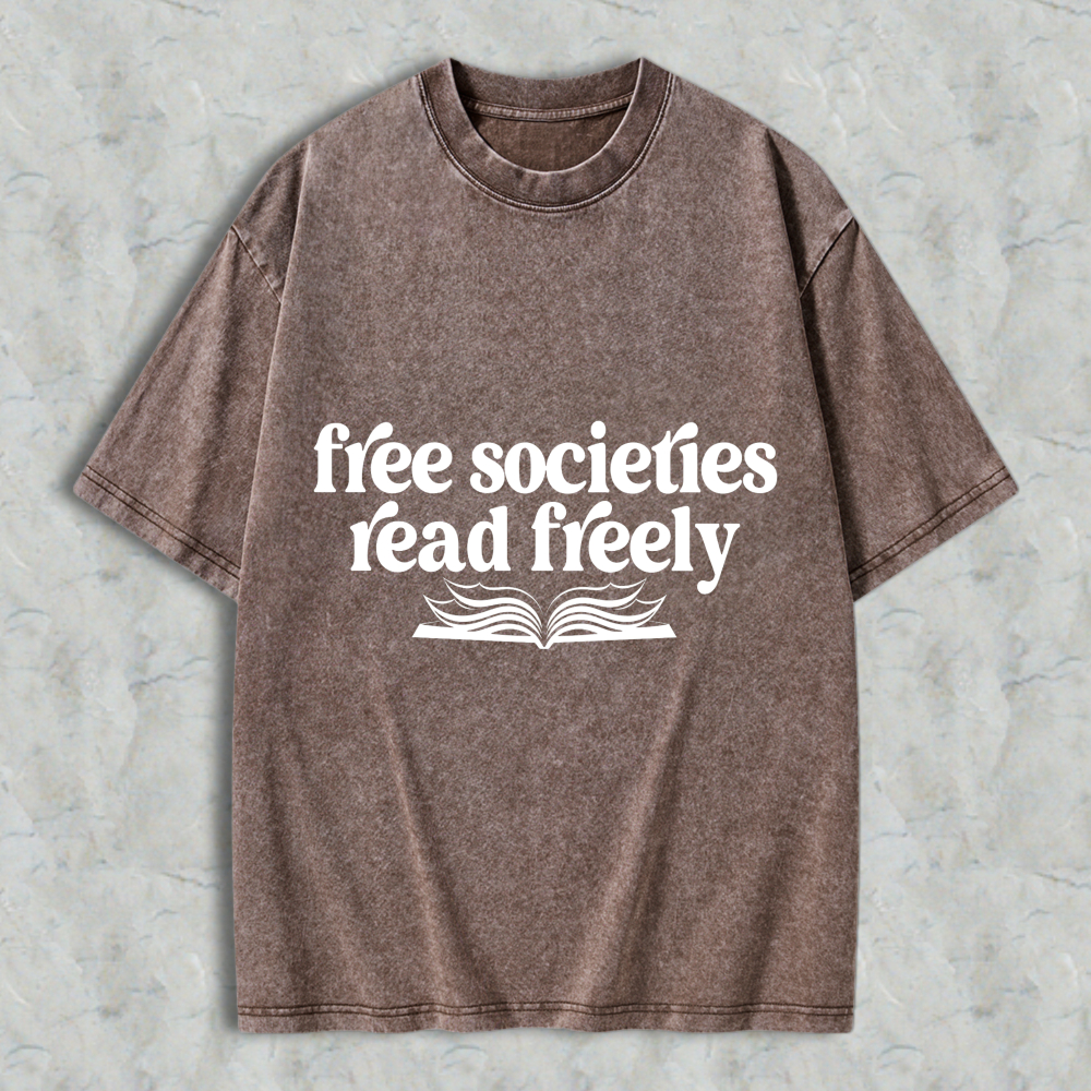 Wardrobecart Free Societies Read Freely Book Graphic Unisex Washed T-shirt