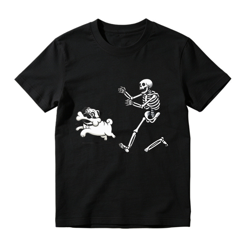 Funny Skeleton Running Away From Pug Dog, Unisex Classic T-shirt