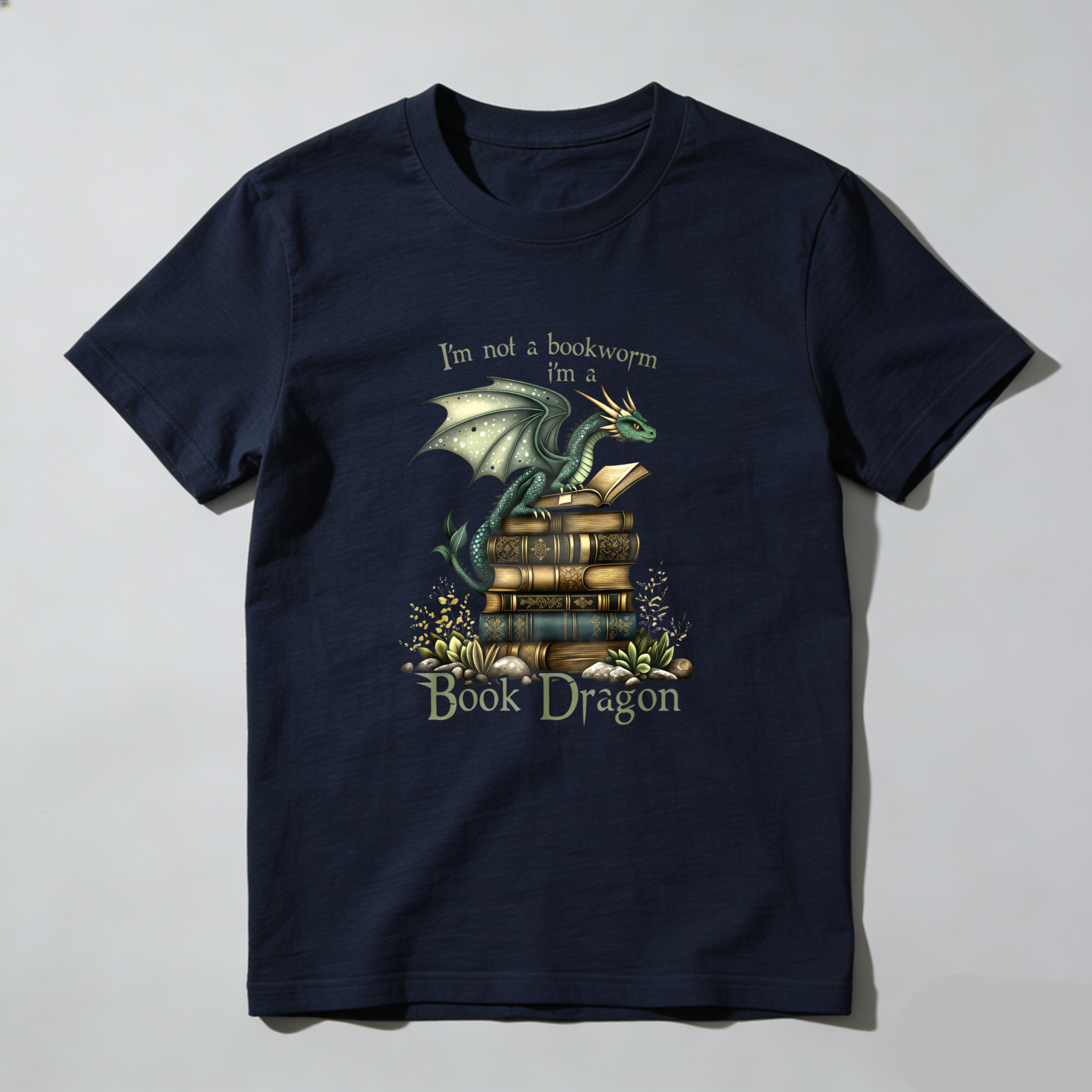 Wardrobecart Dragon Perched On Books With Text Above And Below Tshirt