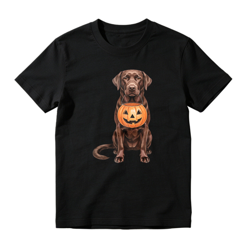 Chocolate Labrador Retriever Holding Halloween Pumpkin, Unisex Classic T-shirt