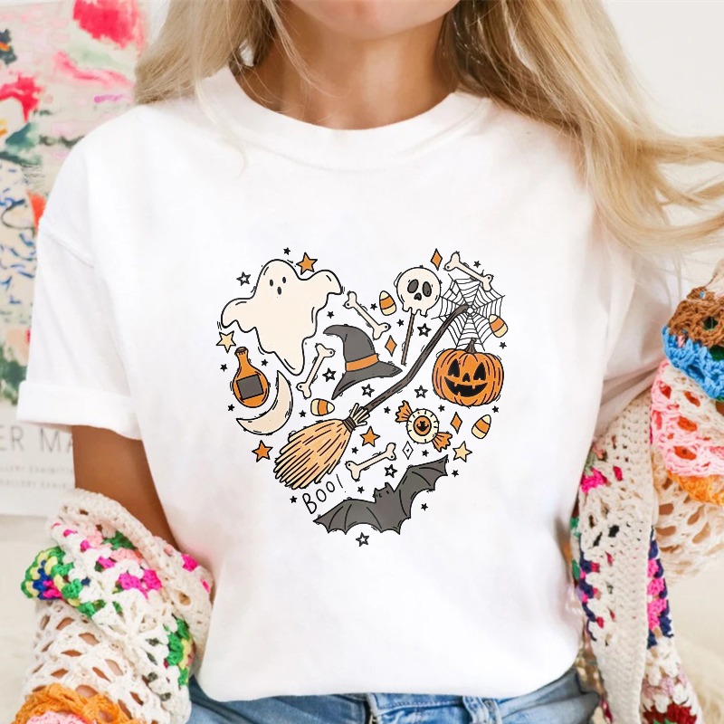 Halloween Heart Shaped Ghost Pumpkin Witch Hat Broomstick Skeleton Candy Unisex Classic T-shirt