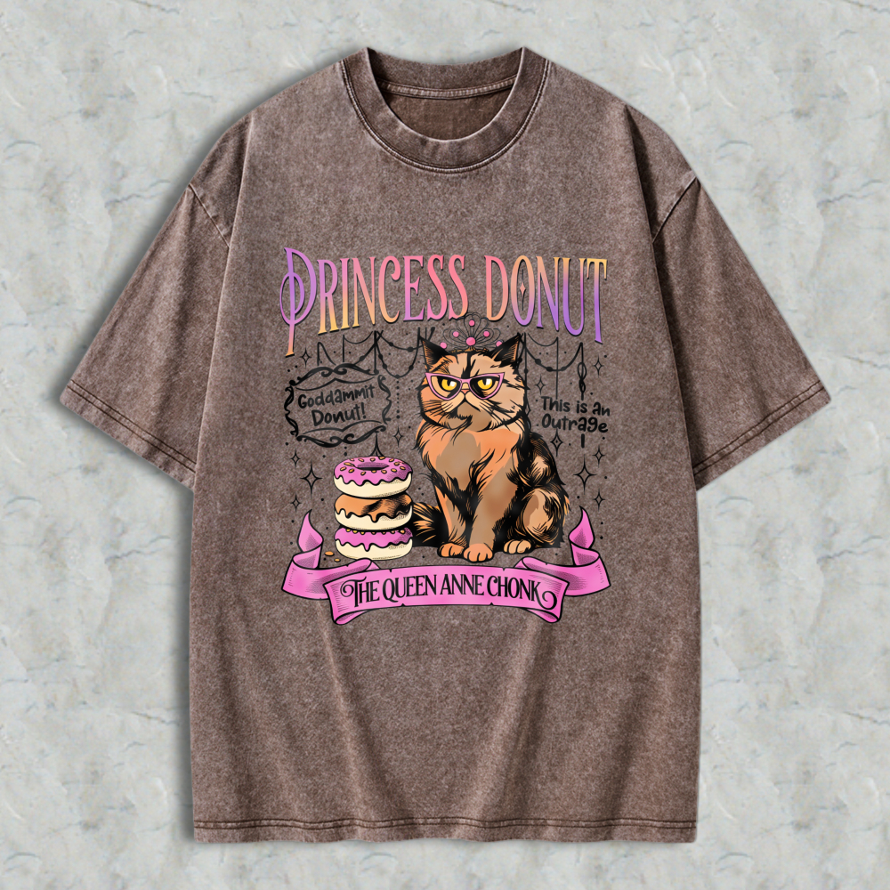 Wardrobecart Princess Donut Cat With Donuts And Crown Unisex Washed T-shirt