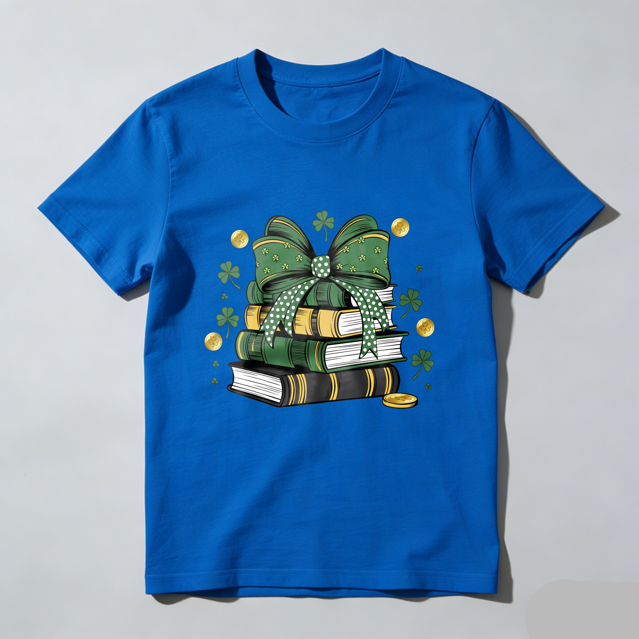 Wardrobecart Green Bow Books Clover Gold Coins tshirt