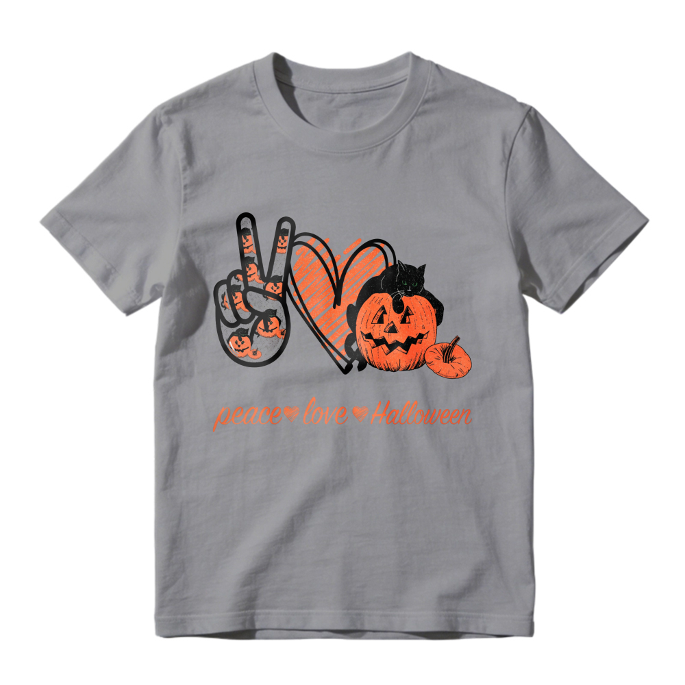 Peace Love Halloween Pumpkin Cat Heart Hand Sign Unisex Classic T-shirt