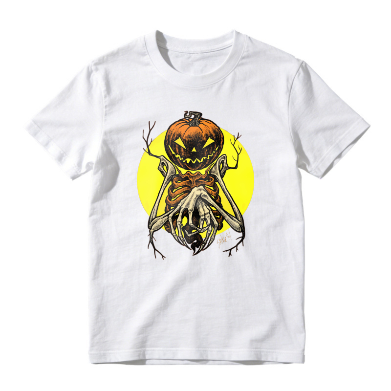 Scary Pumpkin Head Skeleton With Yellow Moon, Unisex Classic T-shirt