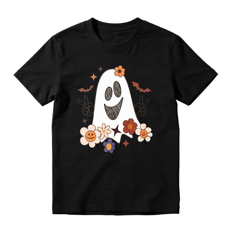 Cute Ghost With Flowers And Bats Halloween Design, Unisex Classic T-shirt