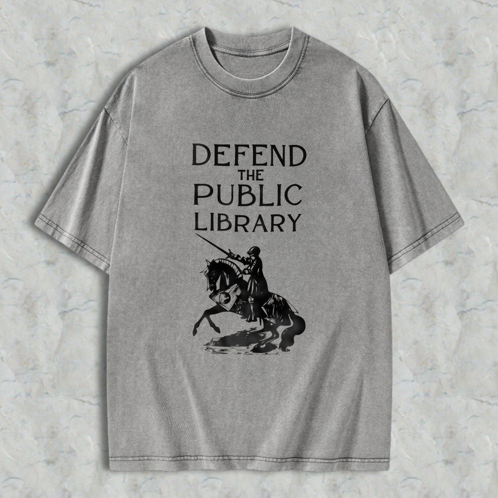 Wardrobecart Defend The Public Library Knight On Horseback Unisex Washed T-shirt