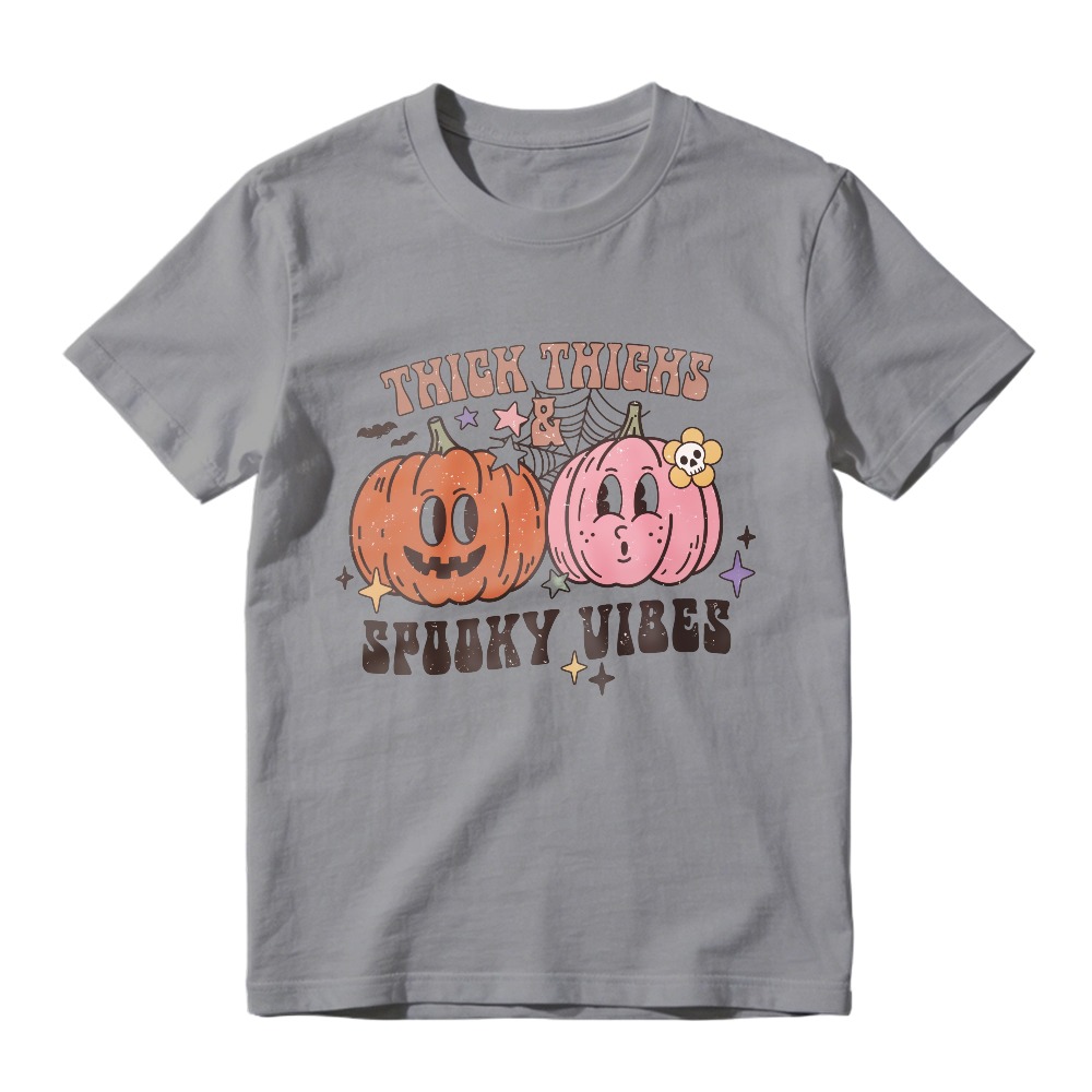 Thick Thighs Spooky Vibes Halloween Pumpkin Cartoon Graphic, Unisex Classic T-shirt