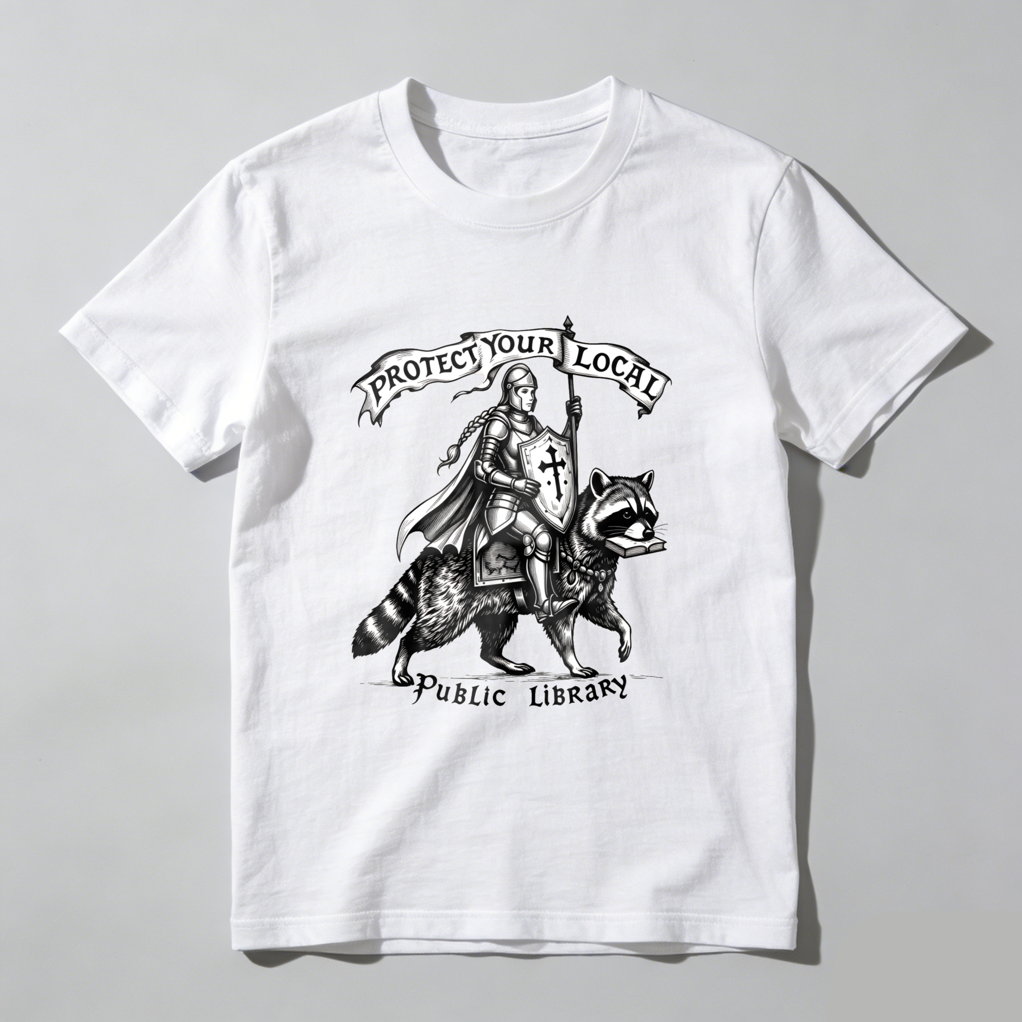 Wardrobecart Knight Riding Raccoon With Sword And Shield Tshirt