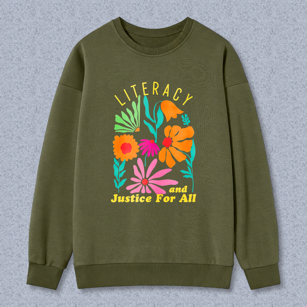 Wardrobecart Literacy And Justice For All Floral Design Unisex Classic Sweatshirt