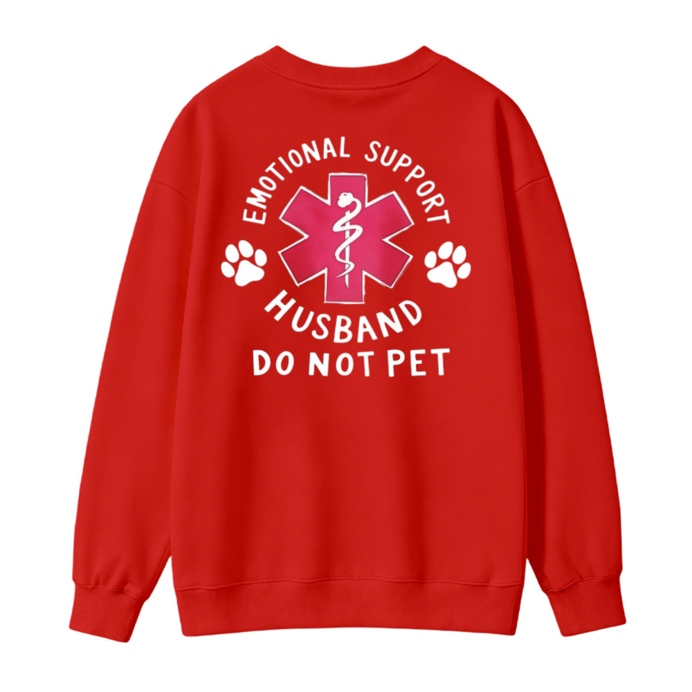 Emotional Support Husband Do Not Pet Paw Print Graphic Sweatshirt