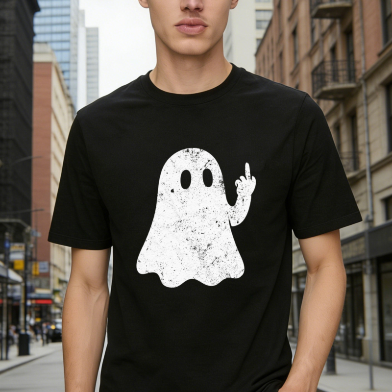 Funny Ghost Giving Middle Finger Graphic T-shirt
