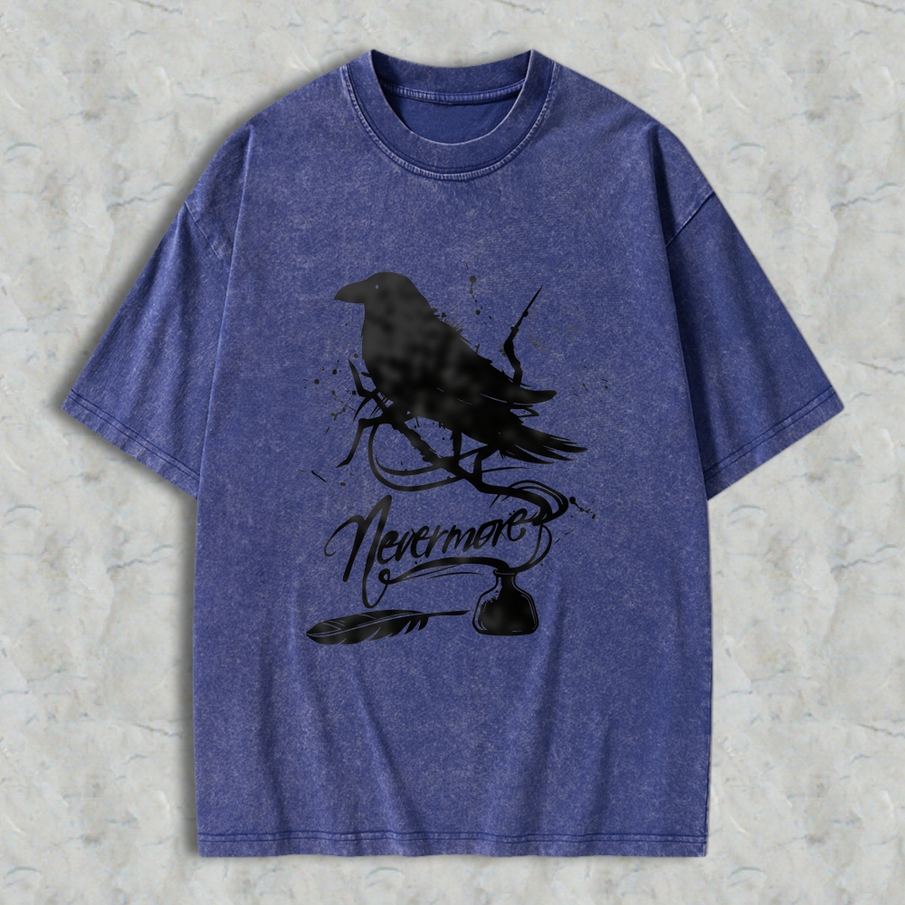 Wardrobecart Raven Nevermore Poem Bird Feather Inkwell Unisex Washed T-shirt
