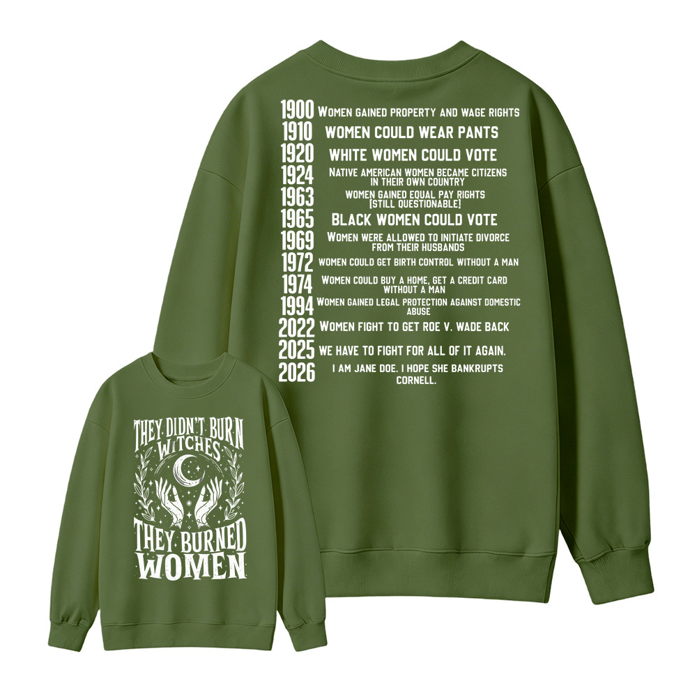 They Didn’t Burn Witches They Burned Women, I Am Jane Doe Sweatshirt, Women’s Rights 2026 Graphic Sweatshirt