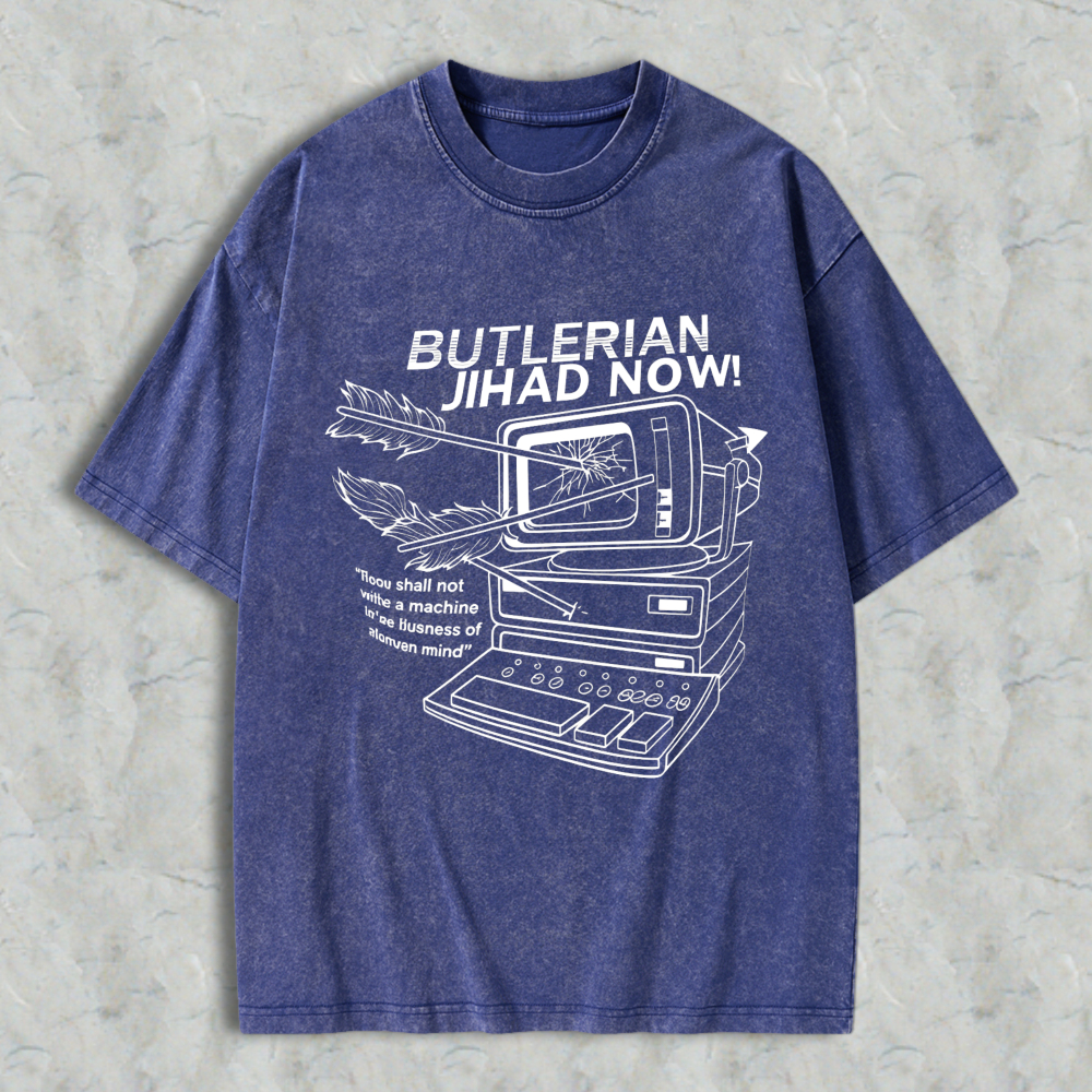 Wardrobecart Butlerian Jihad Now Computer With Arrow Through Screen And Quote Unisex Washed T-shirt