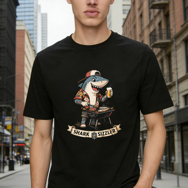 Shark Sizzling On Grill With Beer And Cap Unisex Classic T-shirt