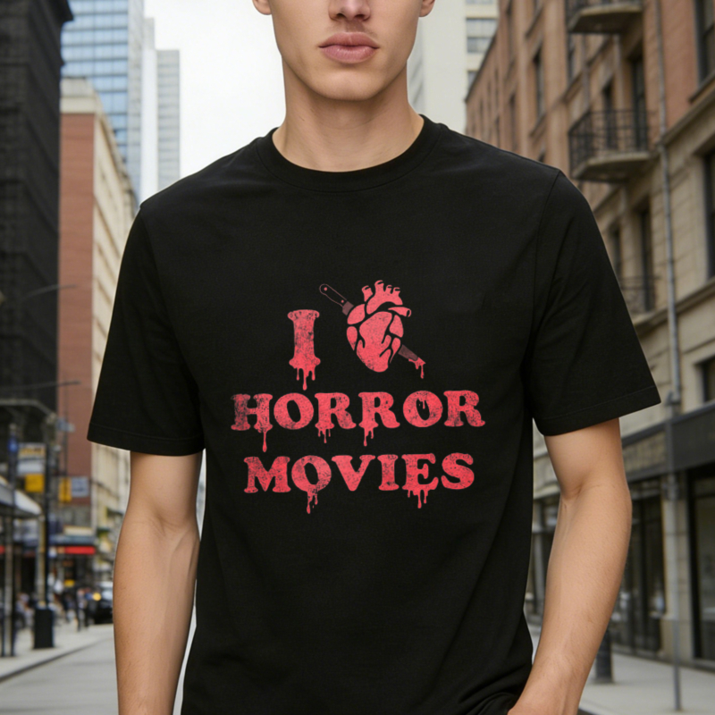 I Love Horror Movies With Heart And Knife Graphic T-shirt