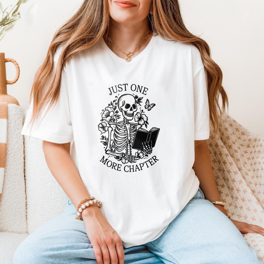 Wardrobecart Skeleton Reading Book With Flowers And Butterfly Tshirt