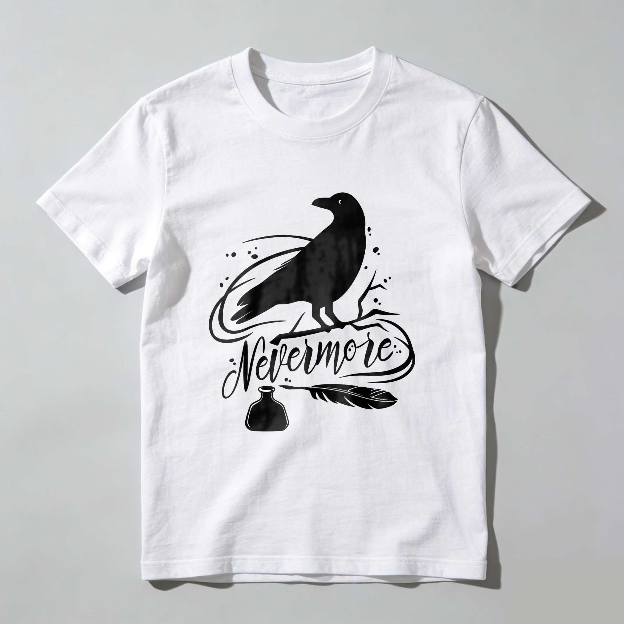 Wardrobecart Nevermore Raven With Feather And Bottle Tshirt