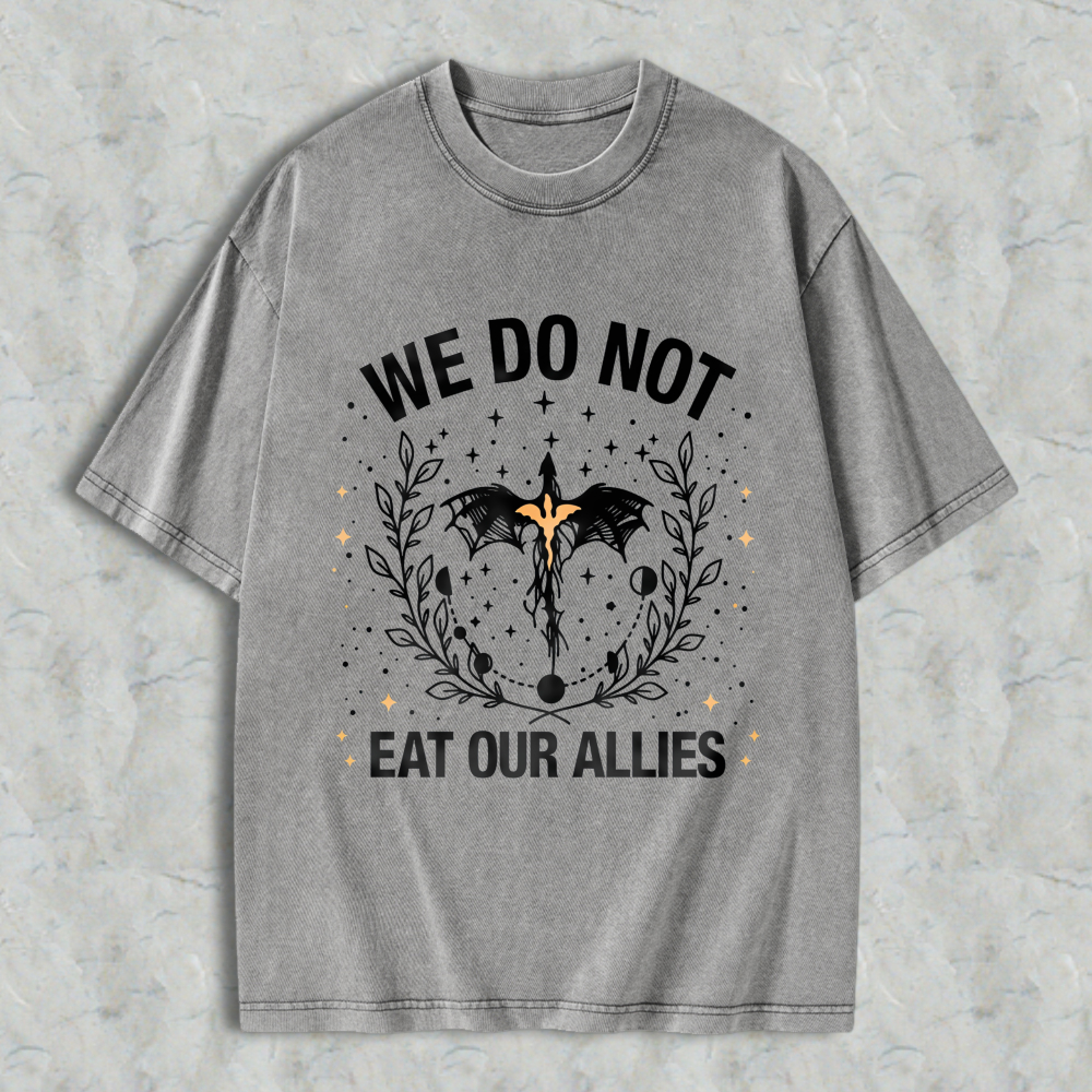Wardrobecart We Do Not Eat Our Allies Bat And Laurel Wreath Design Unisex Washed T-shirt