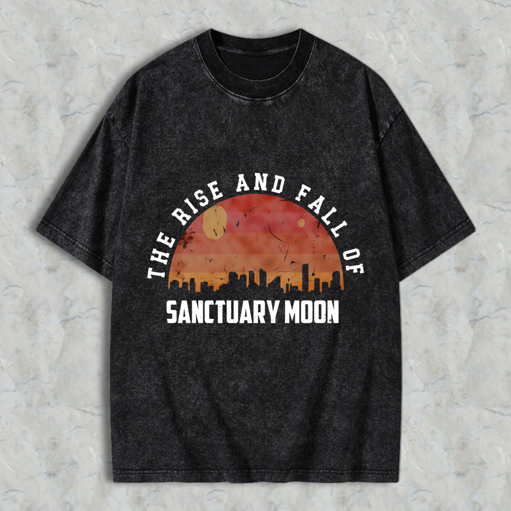 Wardrobecart The Rise And Fall Of Sanctuary Moon City Skyline Sunset Design Unisex Washed T-shirt