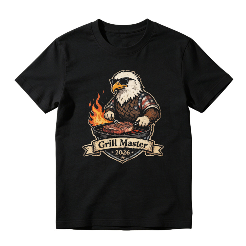 Cool Eagle Wearing Sunglasses Grilling Steak With Flames And Grill Master 2026 Banner Unisex Classic T Shirt
