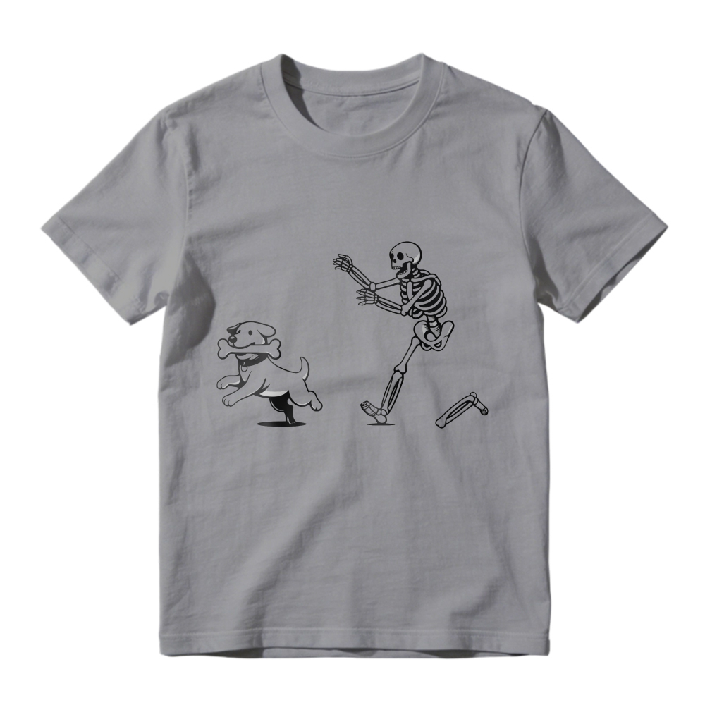 Skeleton Running From Dog With Bone, Unisex Classic T-shirt