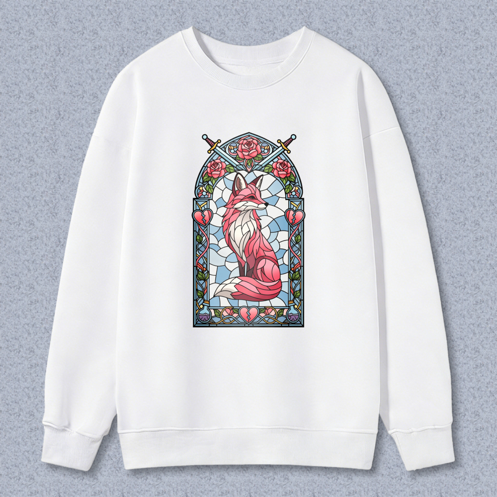 Wardrobecart Stained Glass Fox With Roses And Swords Design Unisex Classic Sweatshirt