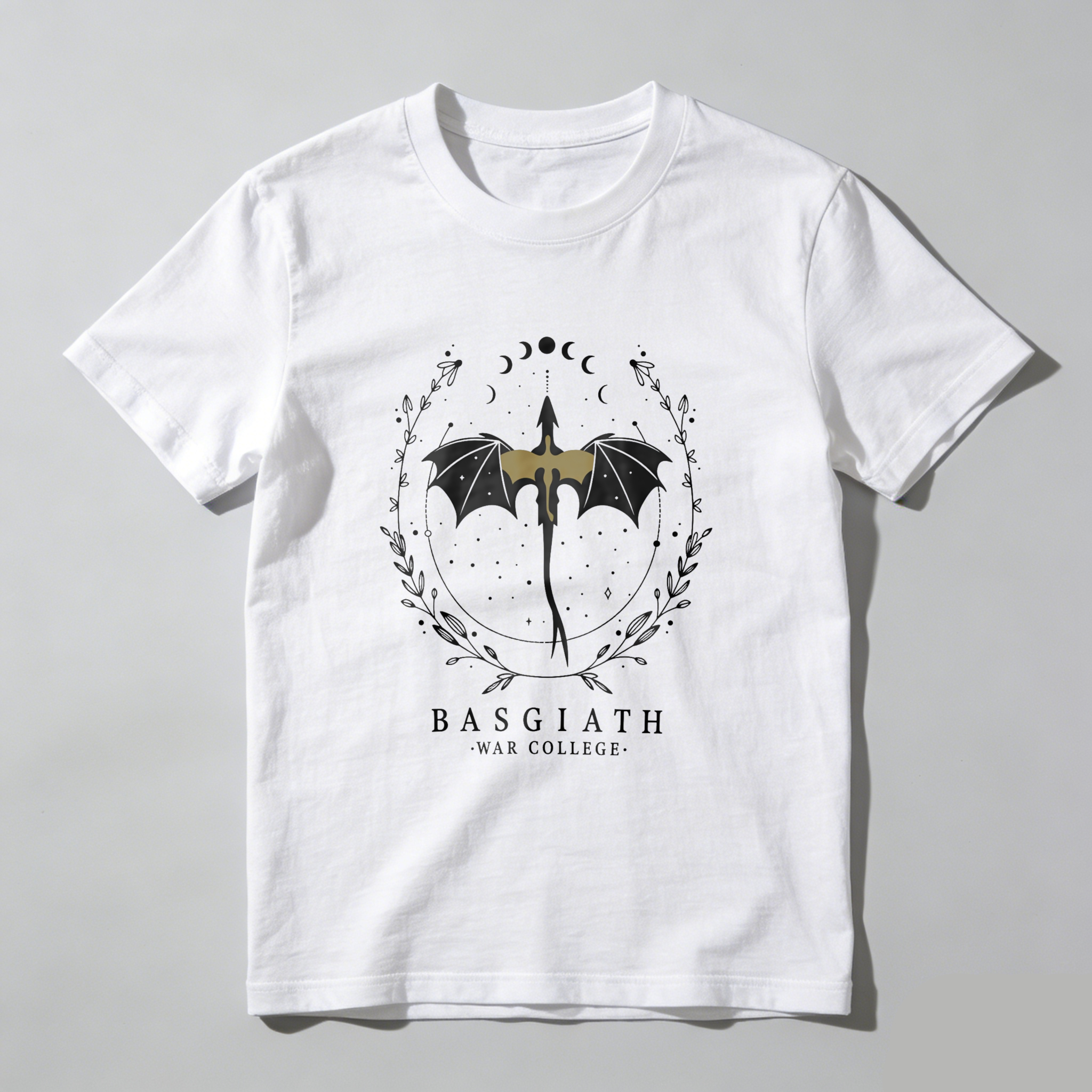 Wardrobecart Dragon Sword Moon Phases Wreath Stars Text Tshirt