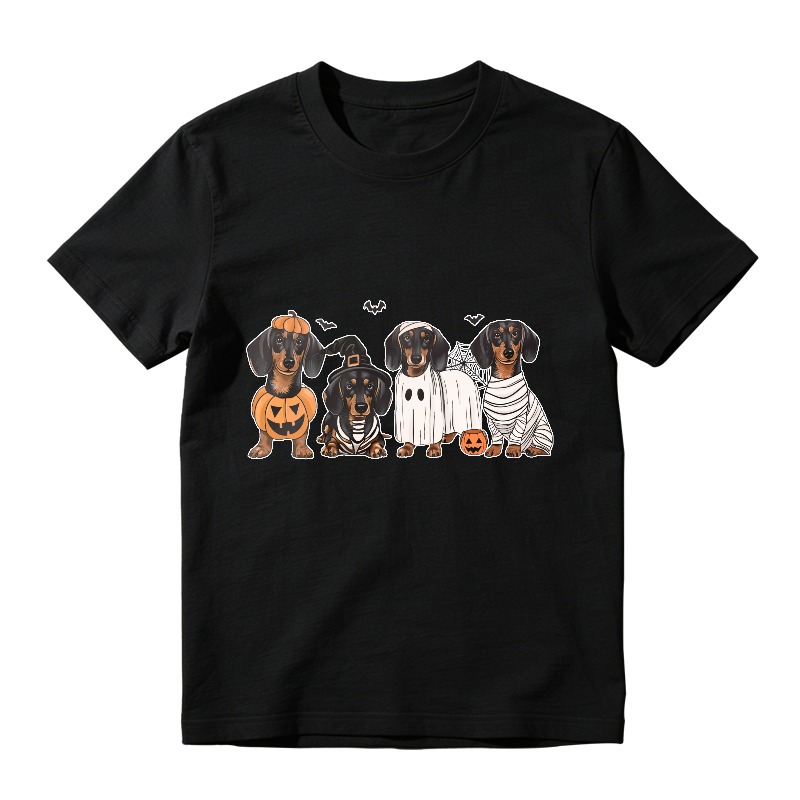 Halloween Dachshund Dogs In Costume Pumpkin Ghost Mummy Bat, Unisex Classic T-shirt