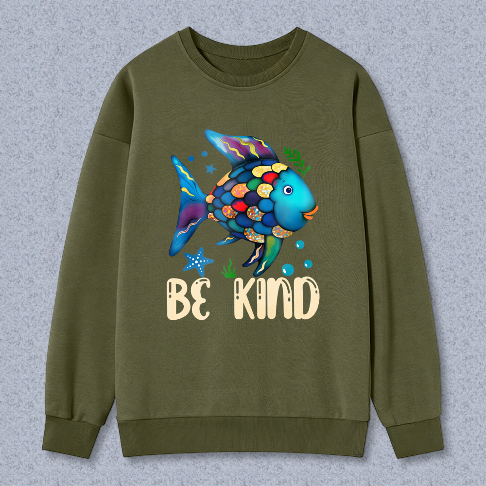 Wardrobecart Colorful Fish With Be Kind Text Unisex Classic Sweatshirt