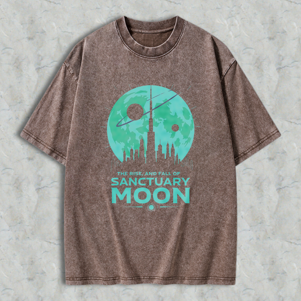 Wardrobecart Sanctuary Moon Cityscape With Planet And Satellite Design Unisex Washed T-shirt