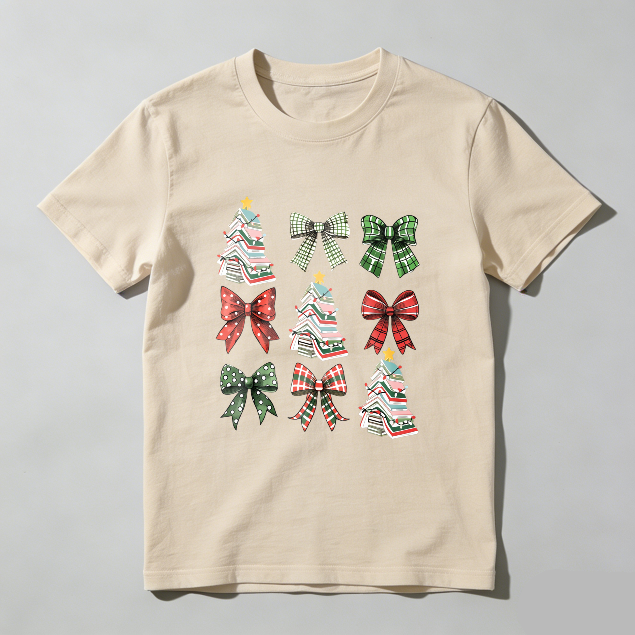 Wardrobecart Christmas Trees And Plaid Bows Pattern Tshirt