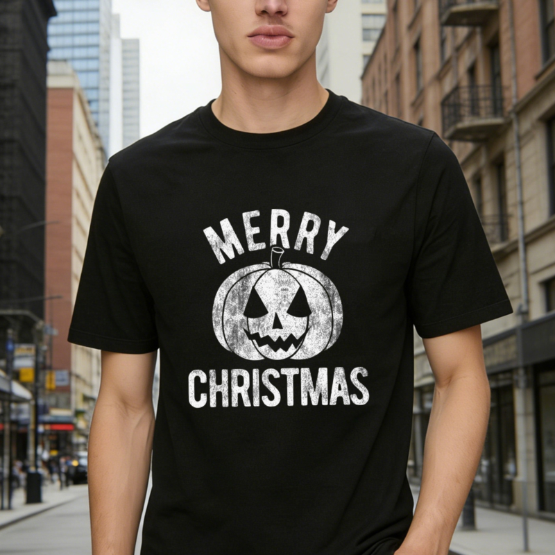 Merry Christmas Pumpkin Jack O Lantern Funny Holiday Graphic T-shirt