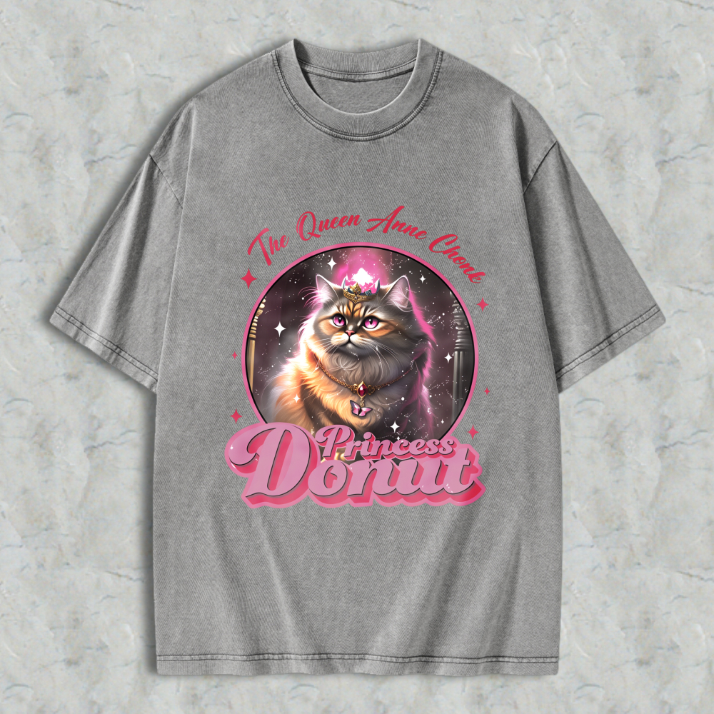 Wardrobecart Princess Donut Cat Queen Anne Client Unisex Washed T-shirt