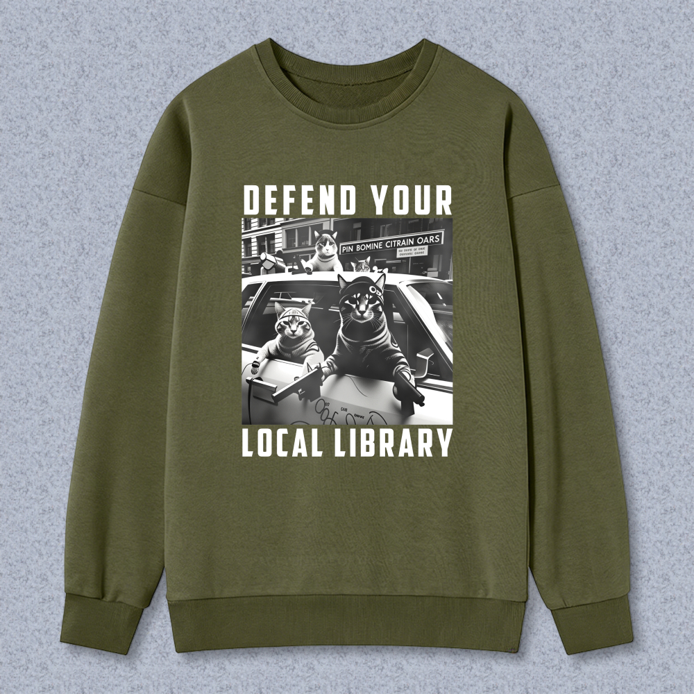 Wardrobecart Defend Your Local Library Cats With Guns Unisex Classic Sweatshirt