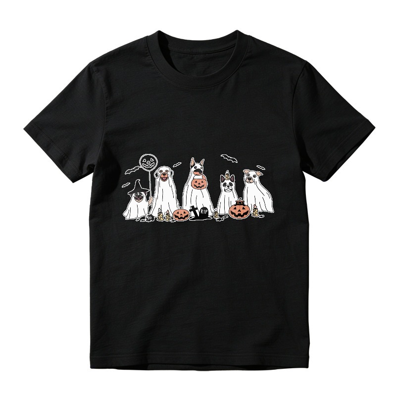 Halloween Dogs In Ghost And Witch Costumes With Pumpkins And Bats, Unisex Classic T-shirt