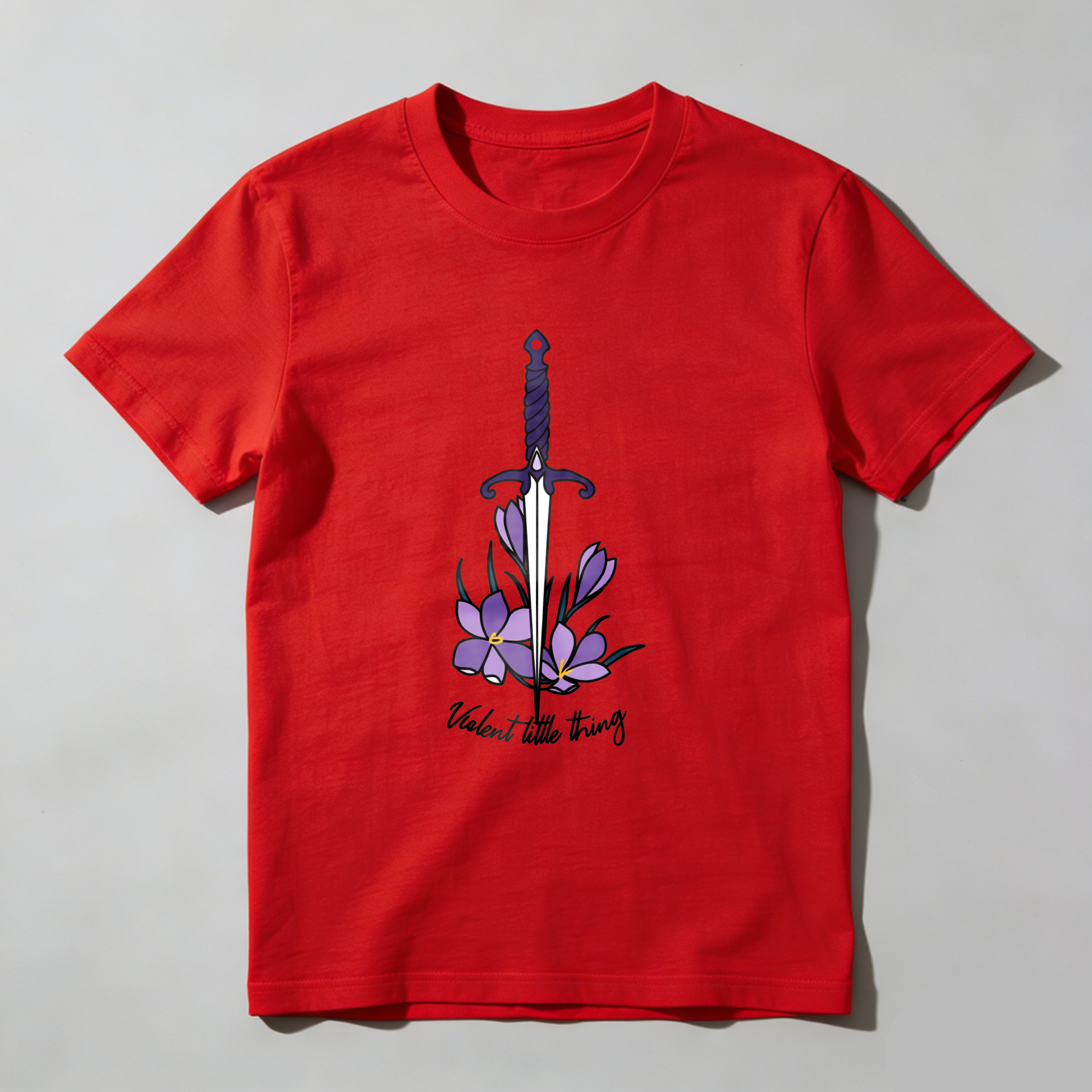 Wardrobecart Sword With Purple Flowers And Text Tshirt
