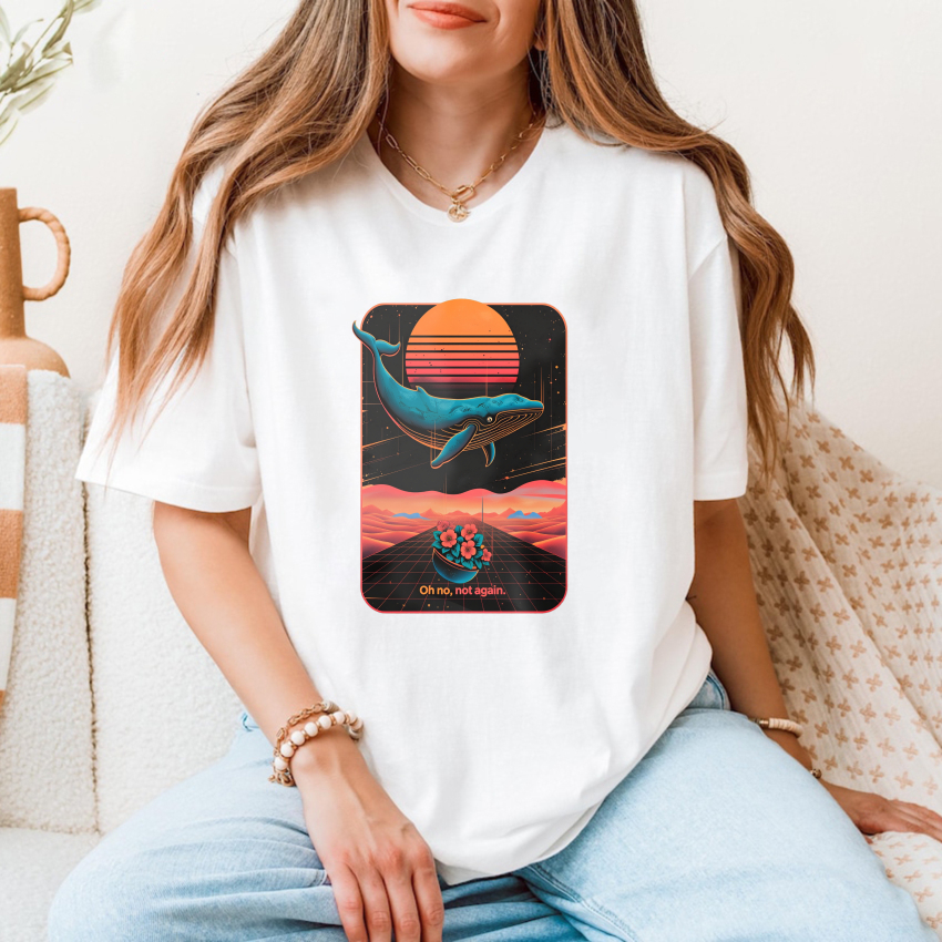 Wardrobecart Whale Sunset Grid Flowers Text tshirt