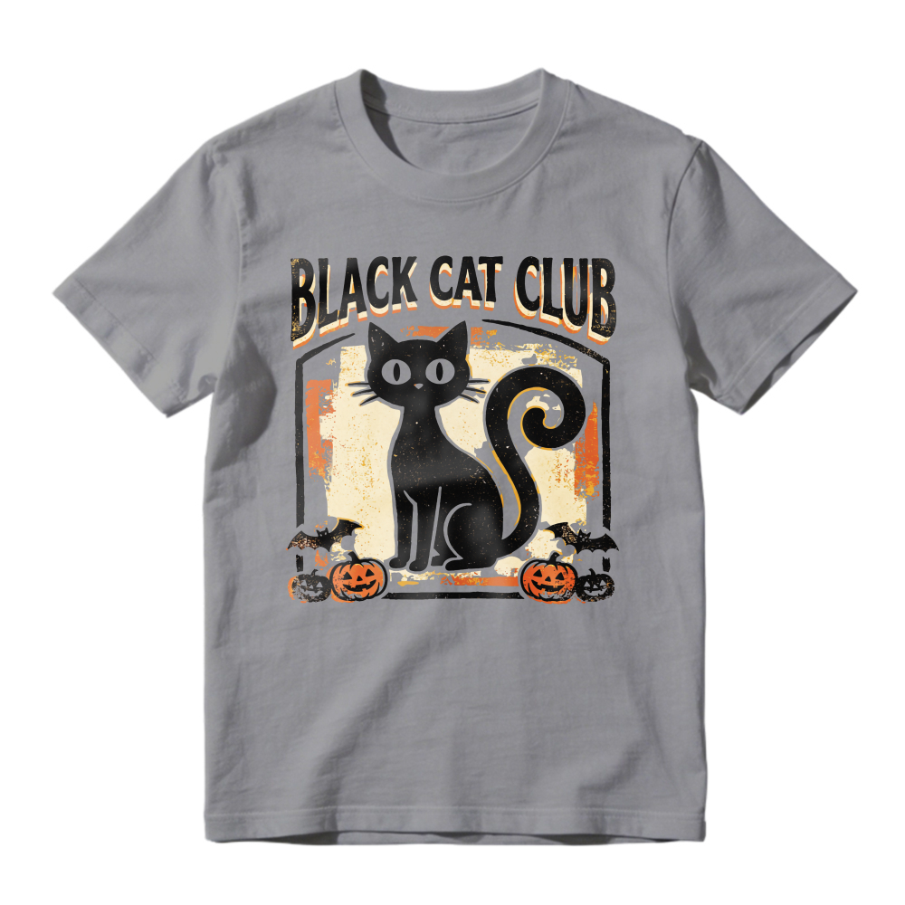 Black Cat Club Halloween White Cat And Pumpkins Graphic, Unisex Classic T-shirt