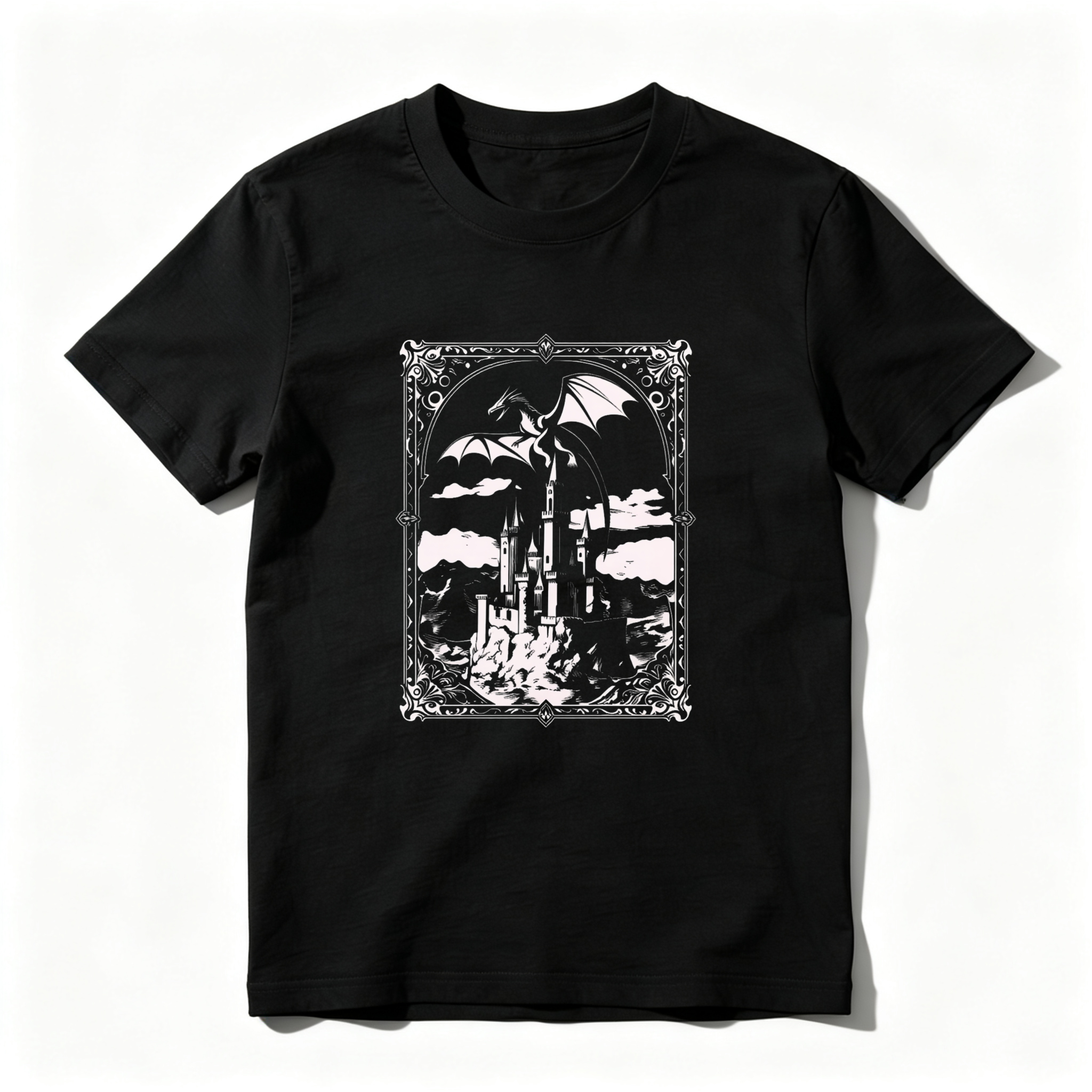 Wardrobecart Dragon Castle Sky Clouds Frame Artwork Design Tshirt